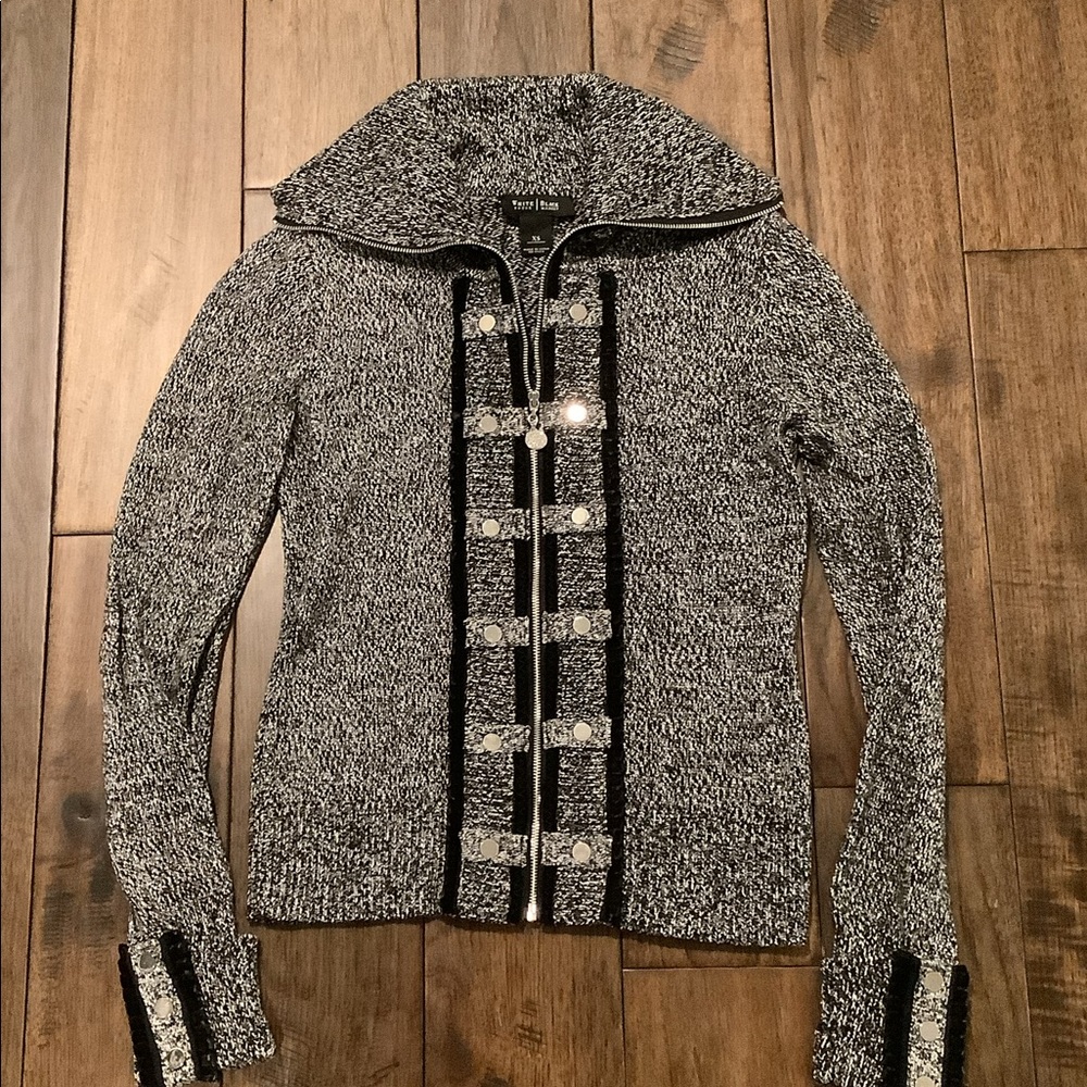 White House Black Market Metallic Military Sweater with Velvet Trim